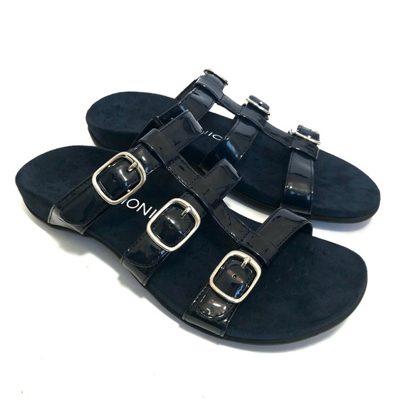 VIONIC BLACK PATENT LEATHER ADJ VELCRO STRAPS, MISA SANDALS, 9W, NEW IN BOX - Picture 4 of 7